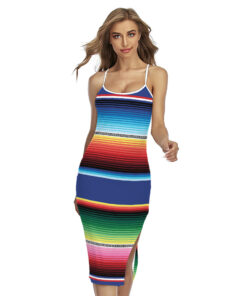 Ethnic Mexican Serape Pattern Print Cross Back Cami Dress