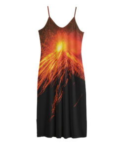 Fire Volcano Print Jersey Midi Cami Dress