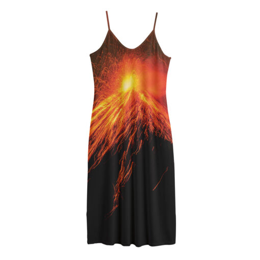 Fire Volcano Print Jersey Midi Cami Dress