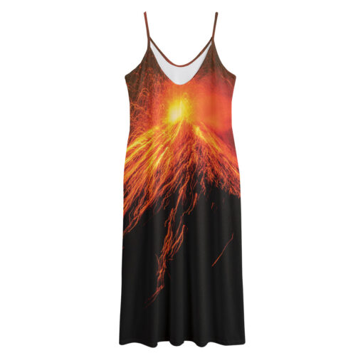 Fire Volcano Print Jersey Midi Cami Dress
