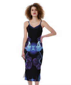 Gemini And Astrological Signs Print Slim Fit Midi Cami Dress