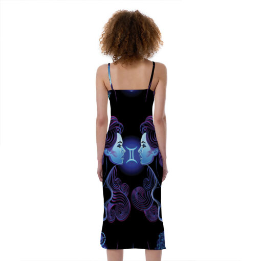 Gemini And Astrological Signs Print Slim Fit Midi Cami Dress