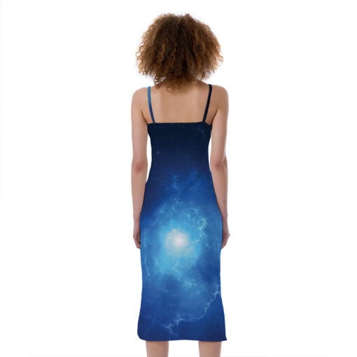 Light Blue Space Print Slim Fit Midi Cami Dress