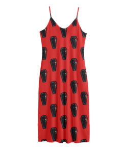 Orange Halloween Coffin Pattern Print Jersey Midi Cami Dress