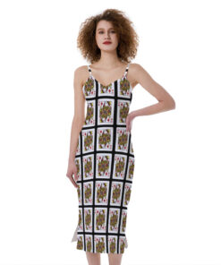 Queen Of Diamonds Pattern Print Slim Fit Midi Cami Dress