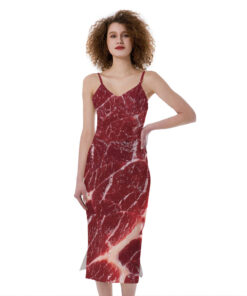 Red Meat Print Slim Fit Midi Cami Dress