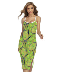 Tennis Ball And Racket Pattern Print Cross Back Cami Dress