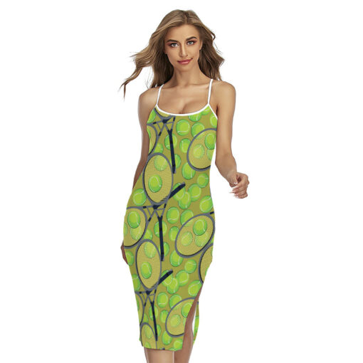 Tennis Ball And Racket Pattern Print Cross Back Cami Dress