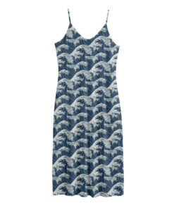 The Great Kanagawa Wave Pattern Print Jersey Midi Cami Dress