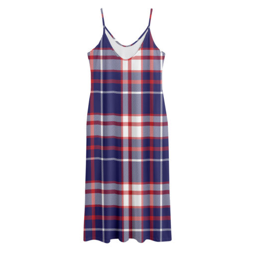 USA Patriotic Plaid Print Jersey Midi Cami Dress