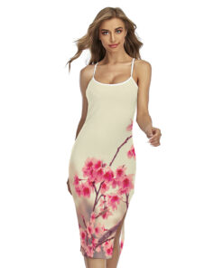 Vintage Cherry Blossom Print Cross Back Cami Dress