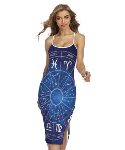 Zodiac Signs Wheel Print Cross Back Cami Dress