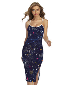 Zodiac Star Signs Galaxy Space Print Cross Back Cami Dress