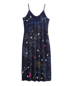 Zodiac Star Signs Galaxy Space Print Jersey Midi Cami Dress