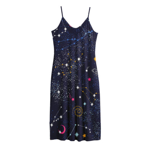 Zodiac Star Signs Galaxy Space Print Jersey Midi Cami Dress