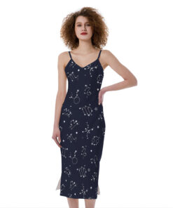 Zodiac Star Signs Pattern Print Slim Fit Midi Cami Dress