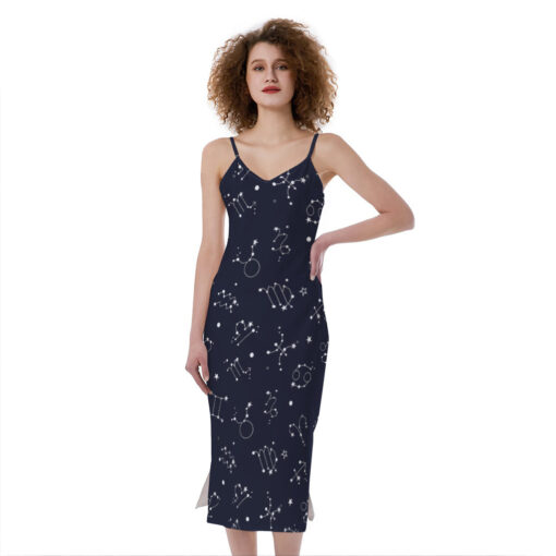 Zodiac Star Signs Pattern Print Slim Fit Midi Cami Dress