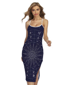 Zodiac Symbols Circle Print Cross Back Cami Dress