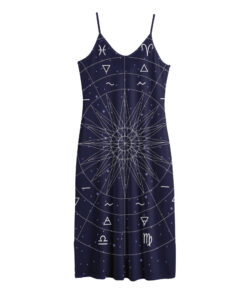 Zodiac Symbols Circle Print Jersey Midi Cami Dress