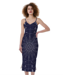 Zodiac Symbols Circle Print Slim Fit Midi Cami Dress