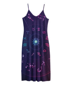 Zodiac Symbols Wheel Print Jersey Midi Cami Dress