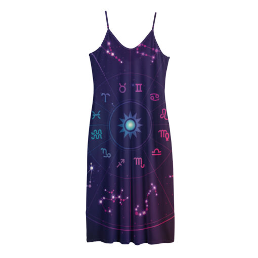 Zodiac Symbols Wheel Print Jersey Midi Cami Dress