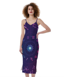 Zodiac Symbols Wheel Print Slim Fit Midi Cami Dress