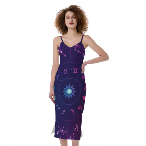 Zodiac Symbols Wheel Print Slim Fit Midi Cami Dress