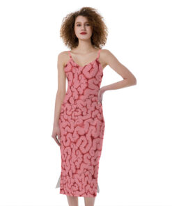 Zombie Brain Print Slim Fit Midi Cami Dress