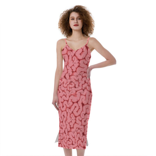 Zombie Brain Print Slim Fit Midi Cami Dress
