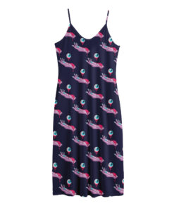 Zombie Eyeball Pattern Print Jersey Midi Cami Dress