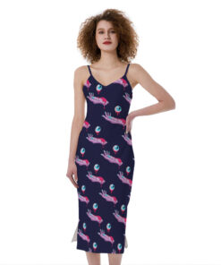 Zombie Eyeball Pattern Print Slim Fit Midi Cami Dress