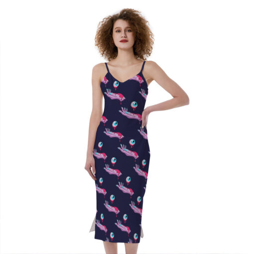 Zombie Eyeball Pattern Print Slim Fit Midi Cami Dress