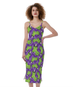 Zombie Foot Pattern Print Slim Fit Midi Cami Dress