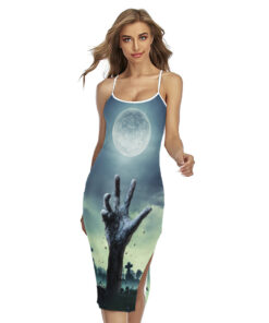 Zombie Hand Rising From Grave Print Cross Back Cami Dress