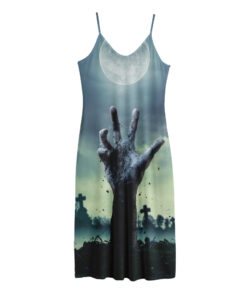 Zombie Hand Rising From Grave Print Jersey Midi Cami Dress